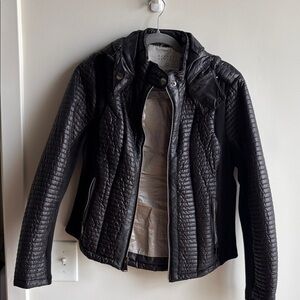 Barneys New York Black Quilted Leather Hooded Jacket